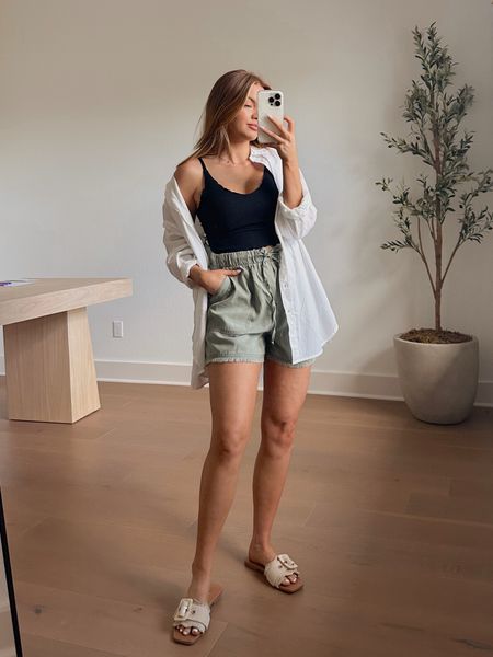 amazon, walmart & target! wearing a medium in the shorts (could’ve done a small) a medium in the button up and a small in the tank. sandals run true to size, go up if in between  