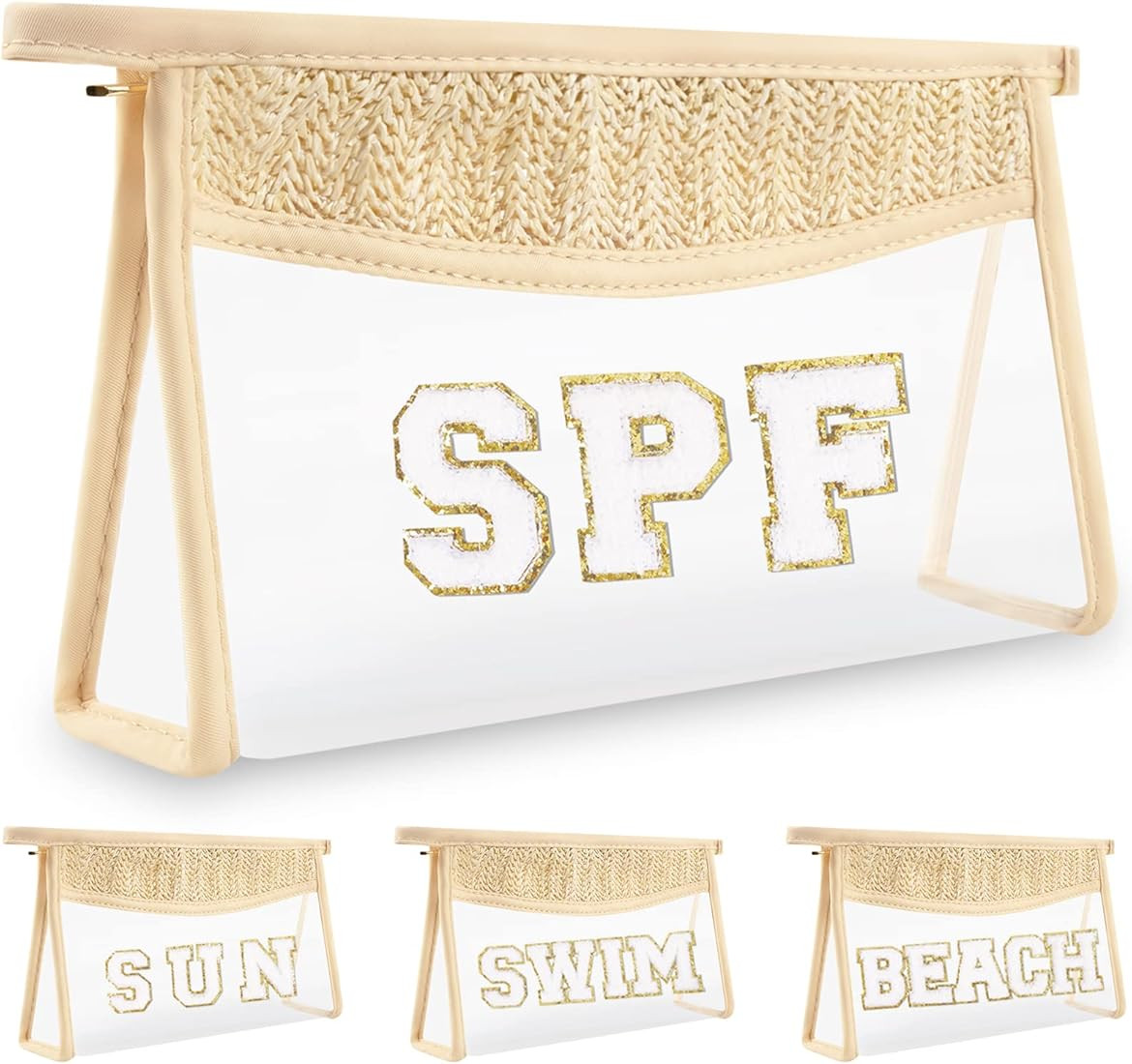 Clear Makeup Letter Patch Makeup Bag SPF Pouch, Boho Clear Toiletry Bag Travel Preppy Small Cute ... | Amazon (US)