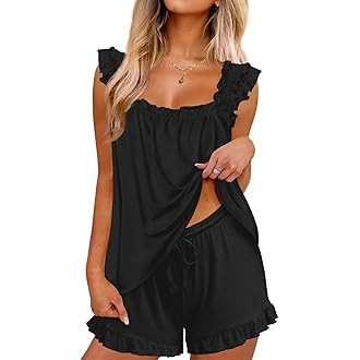 SIMIYA Pajama for Women Set 2 Piece Ruffle Pj Soft Tank Top and Shorts Bridal Pajamas Lightweight... | Amazon (US)