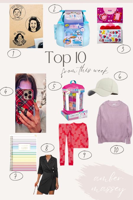 Top 10 most loved from this week:
1) Face Stamp
2) Scrubies
3) Valentine’s Craft
4) personalized sticker/decal
5) Tower bracelet making kit
6) Faux Leather Ball Cap
7) The Home Edit Planner
8) Target Black Wrap Dress
9) Kids Valentine’s PJs
10) Oversized Sweater 

#LTKunder50 #LTKSeasonal #LTKkids