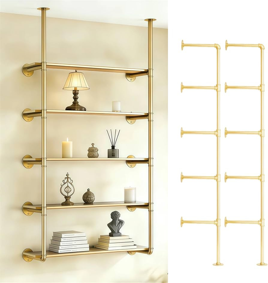 Amazon.com: Gold Industrial Wall Mount Iron Pipe Shelf Bracket,DIY Open Bookshelf,Storage Shelves... | Amazon (US)