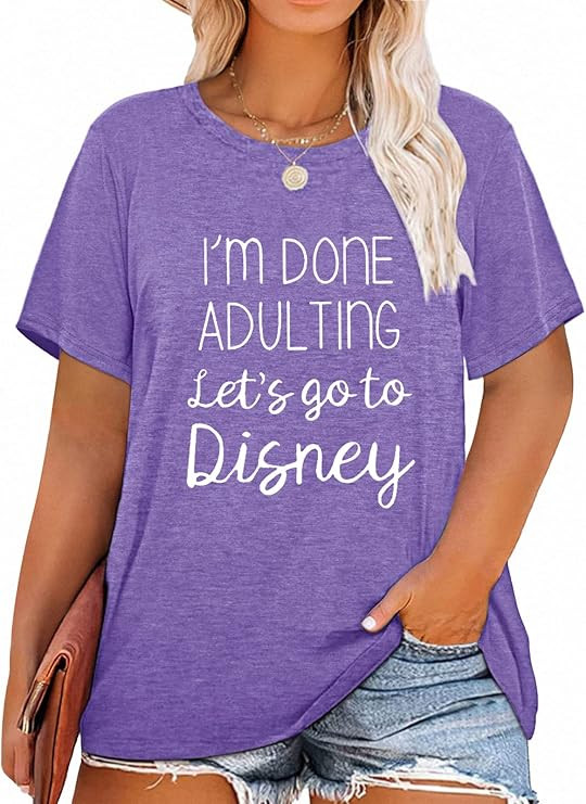 Women Plus Size I'm Done Adulting V Neck Shirts Funny Summer Holiday Casual Crew Neck T-Shirt(XL~... | Amazon (US)