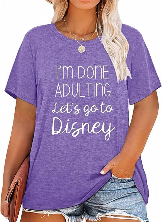 Women Plus Size I'm Done Adulting V Neck Shirts Funny Summer Holiday Casual Crew Neck T-Shirt(XL~... | Amazon (US)