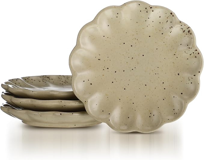 4 Pcs Scalloped Edge Ceramic Coaster 4.5 x 0.25 Inches Ceramic Tile Coasters with Speckled Glaze ... | Amazon (US)