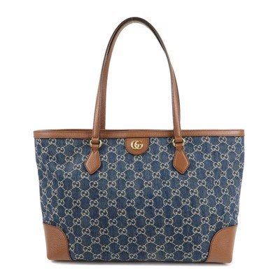 Authentic GUCCI Ophidia GG Denim Leather Tote Bag Blue Brown 631685 Used F/S | eBay UK