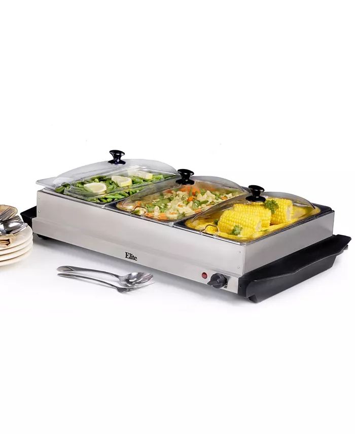 7.5Qt. Triple Buffet Server Food Warmer with Temperature Control and Clear Slotted Lids | Macys (US)