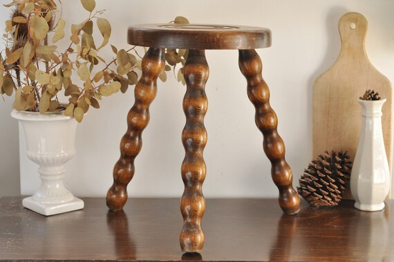 French Vintage Wooden Tripod Stool with Bobbin Legs | Etsy (US)