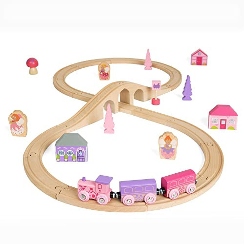 Bigjigs Rail Fairy Figure of 8 Train Set | Kids Wooden Railway Toy with 35 Pieces | Collection Includes Track, Bridge, Pink Accessories and Engine | Gift Suitable for Girls & Boys Ages 3+ | Amazon (UK)