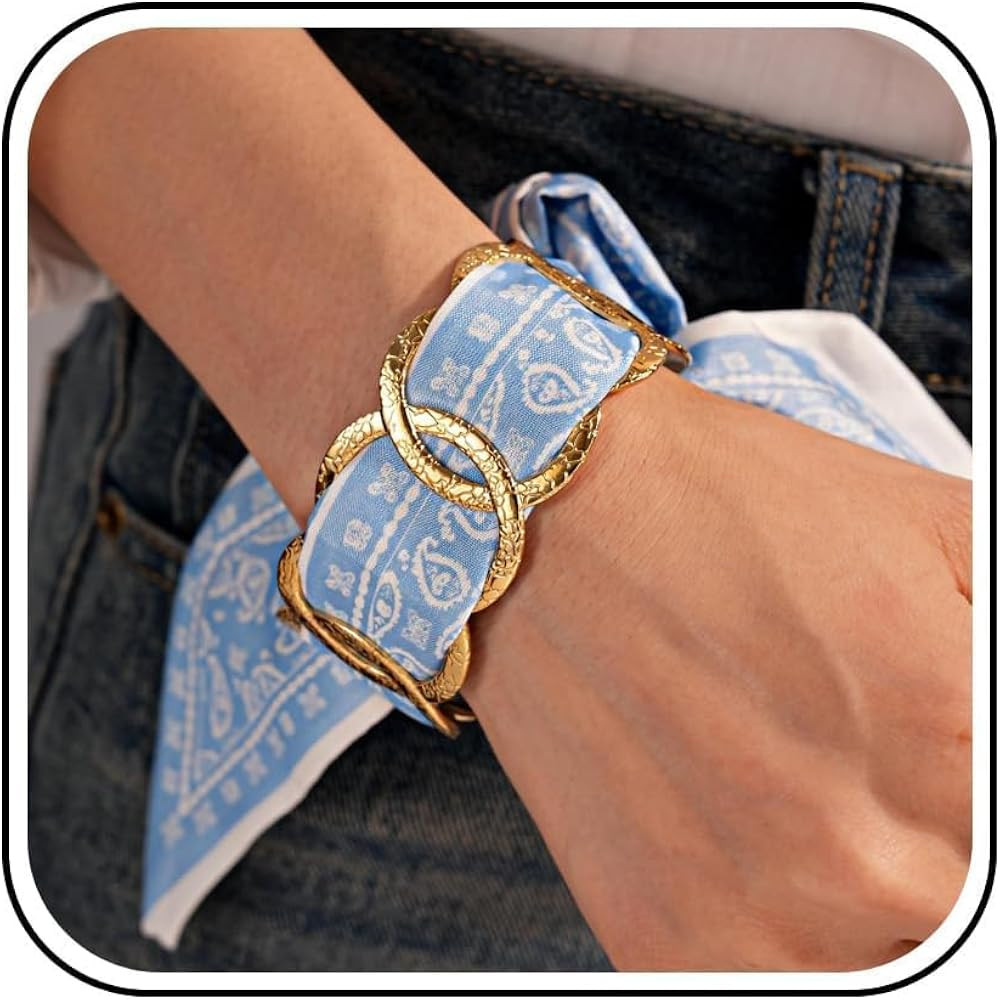 Gold Cuff Bracelets for Women, Boho Western Scarf Bracelet with Ribbon Bow, Adjustable Open Bangl... | Amazon (US)