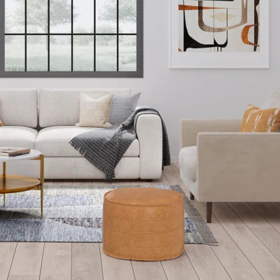 20"W Vegan Leather Round Pouf | Wayfair North America
