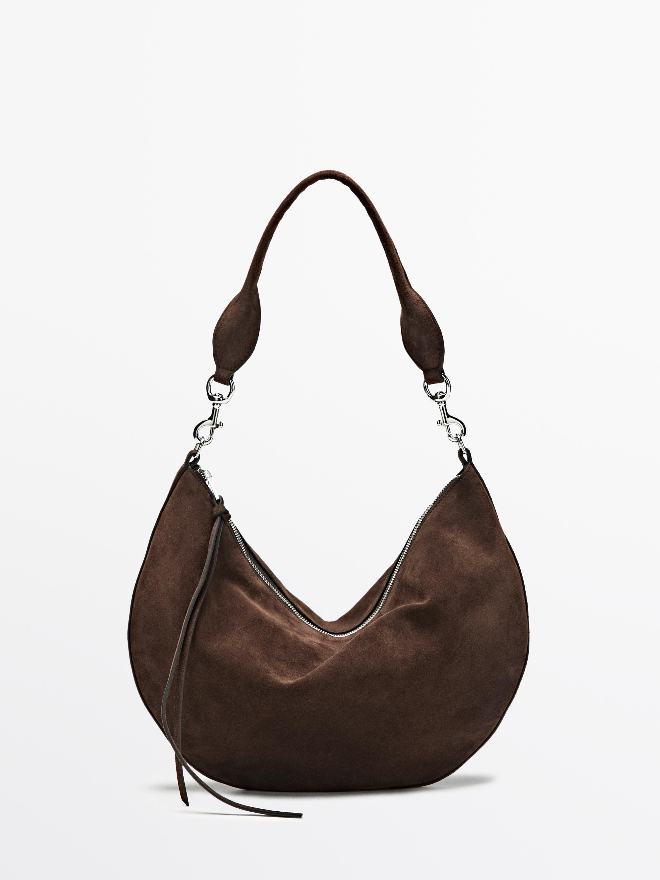Split leather half-moon bag | Massimo Dutti UK