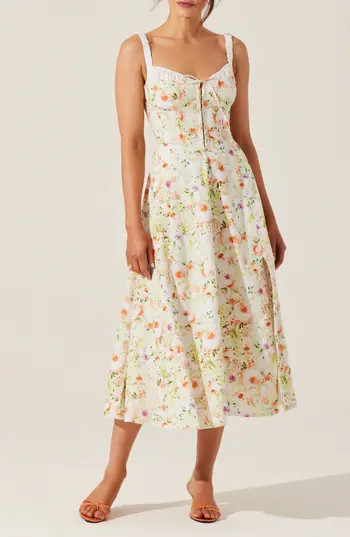 ASTR the Label Julietta Floral Cotton Dress in Orange Green Floral at Nordstrom Rack, Size Large | Nordstrom Rack