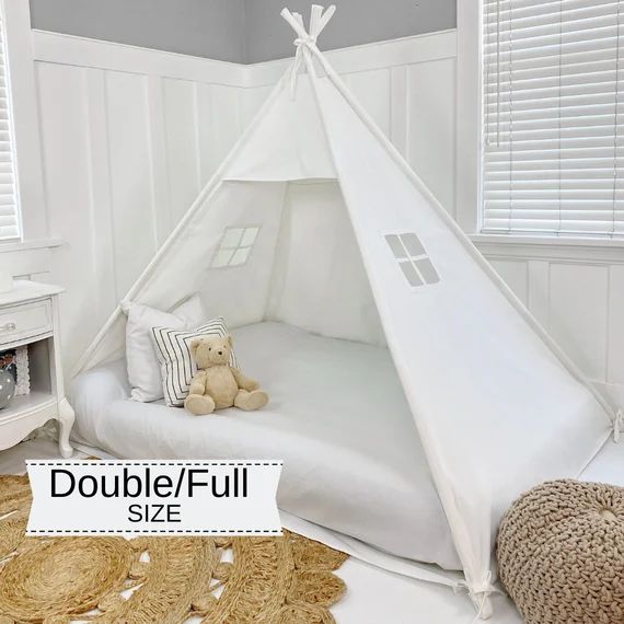 Play Tent Canopy Bed in Cream Canvas - Double/Full | Etsy (US)