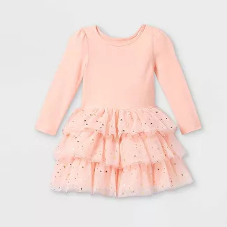 Toddler Girls' Tiered Sparkle Tutu Long Sleeve Dress - Cat & Jack™ Light Pink | Target