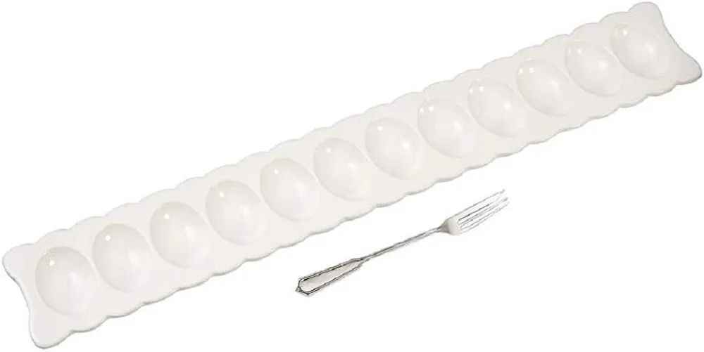 Mud Pie Deviled Egg Tray Set with Fork Serving Dish, One Size, White | Amazon (US)