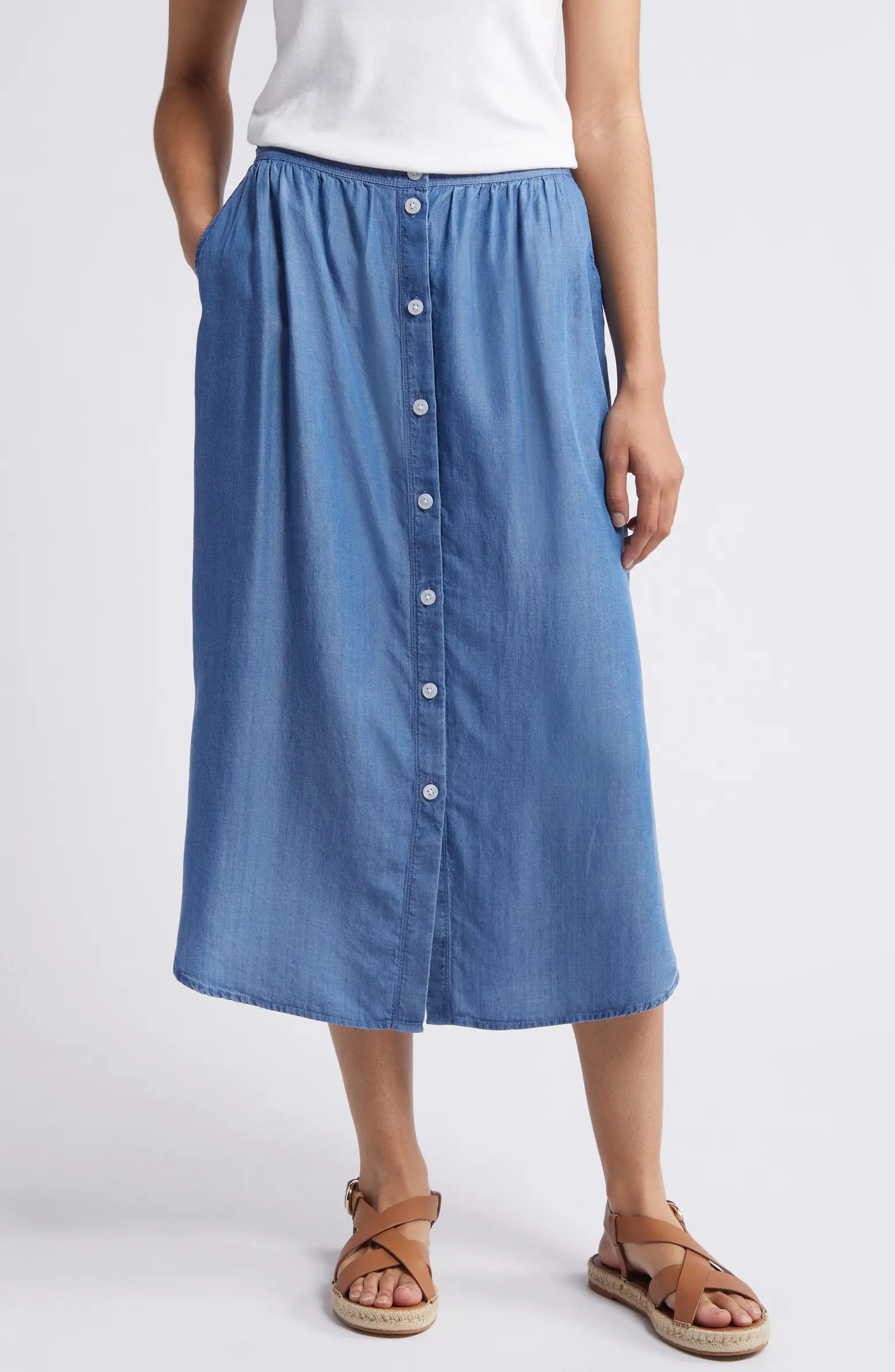 Button Front Chambray Skirt | Nordstrom
