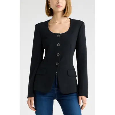 Open Edit Curator Crepe Scoop Neck Blazer in Black at Nordstrom, Size X-Small | Nordstrom