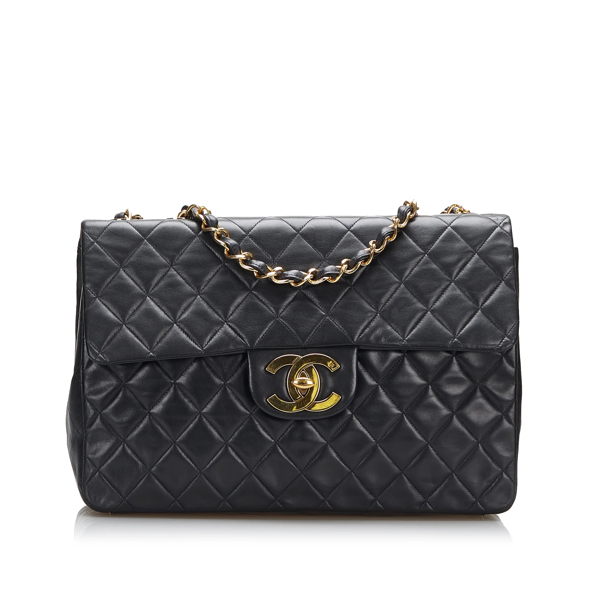 Pre-Owned Unisex Authenticated Chanel Jumbo Classic Lambskin Double Flap Leather Black Shoulder B... | Walmart (US)