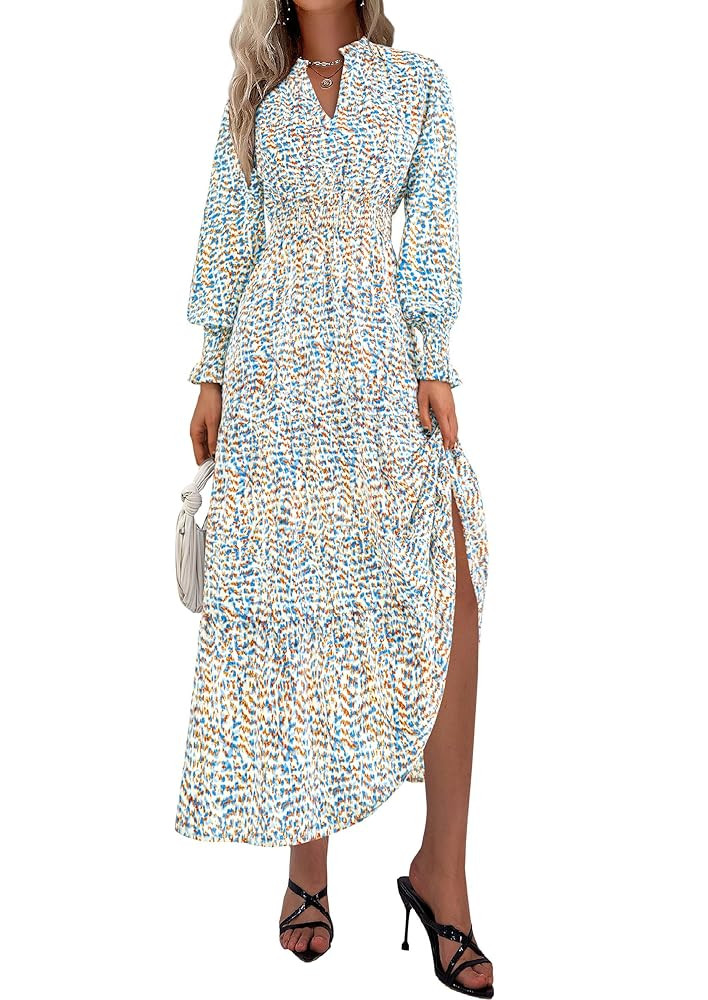 PRETTYGARDEN Women's Floral Maxi Dress 2025 Fall Long Sleeve V Neck Casual A Line Long Flowy Boho... | Amazon (CA)