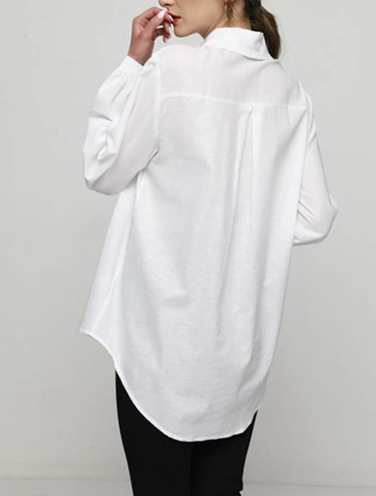 FTCayanz Women's Casual Linen Blouses Tops V Neck Long Sleeve Button Down Shirts | Amazon (US)