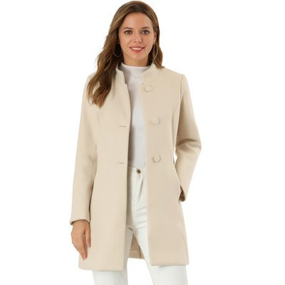 INSPIRE CHIC Women's Winter Stand Collar Single Breasted Mid-thigh Long Overcoat Small Beige | Target