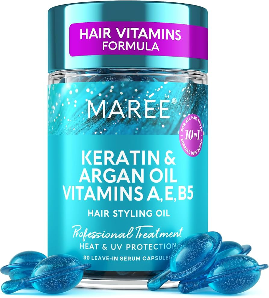 MAREE Hair Oil for Frizzy - Hair Vitamins A, E & B Keratin Styling Capsules with Jojoba & Argan O... | Amazon (US)
