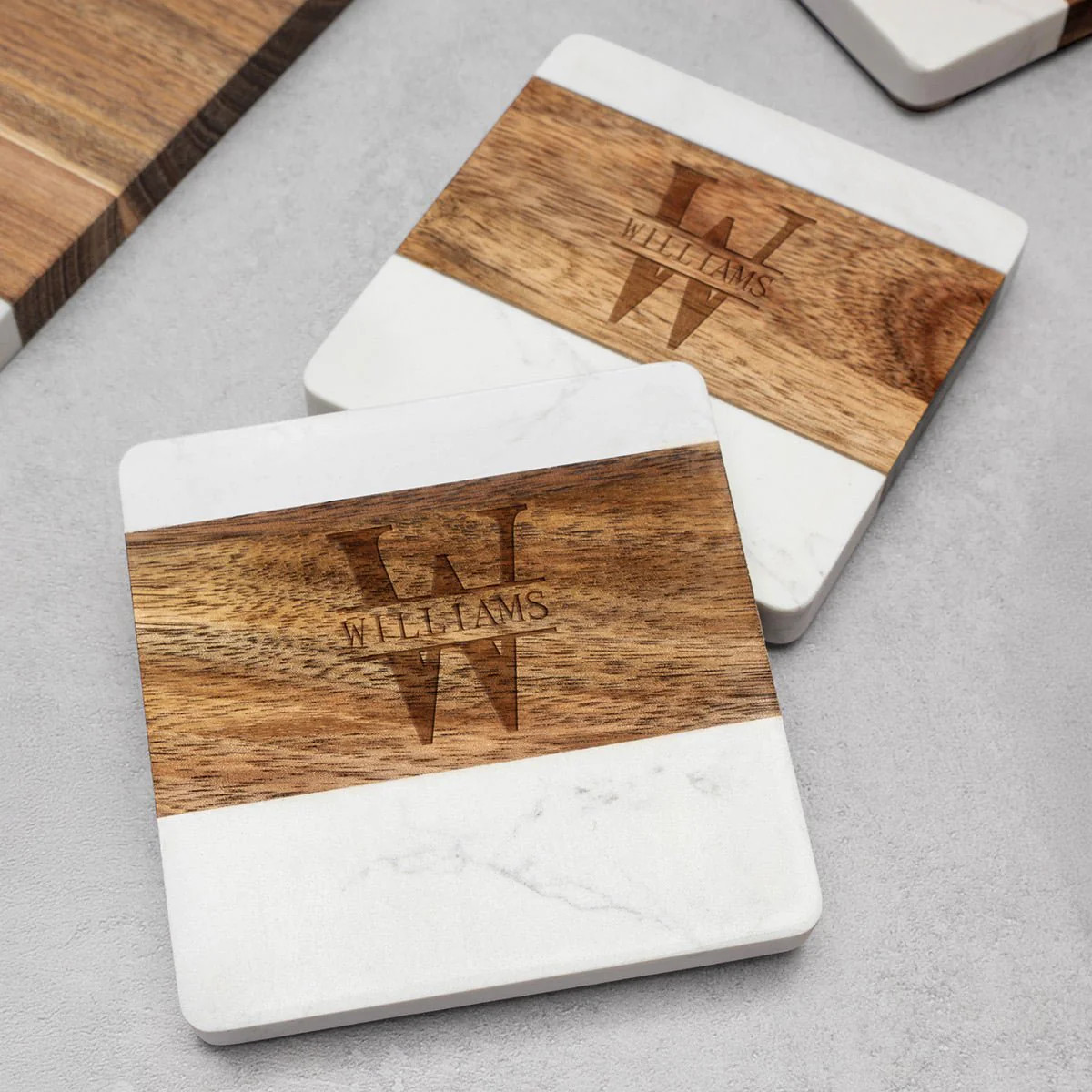 Winslow Custom Marble Coaster Set, White | HomeWetBar.com