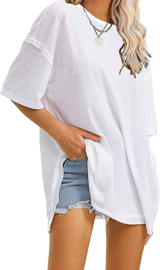 EXLURA Womens Summer Oversized T Shirts 2024 Casual Short Sleeve Loose Maternity Tops Crewneck Tu... | Amazon (US)