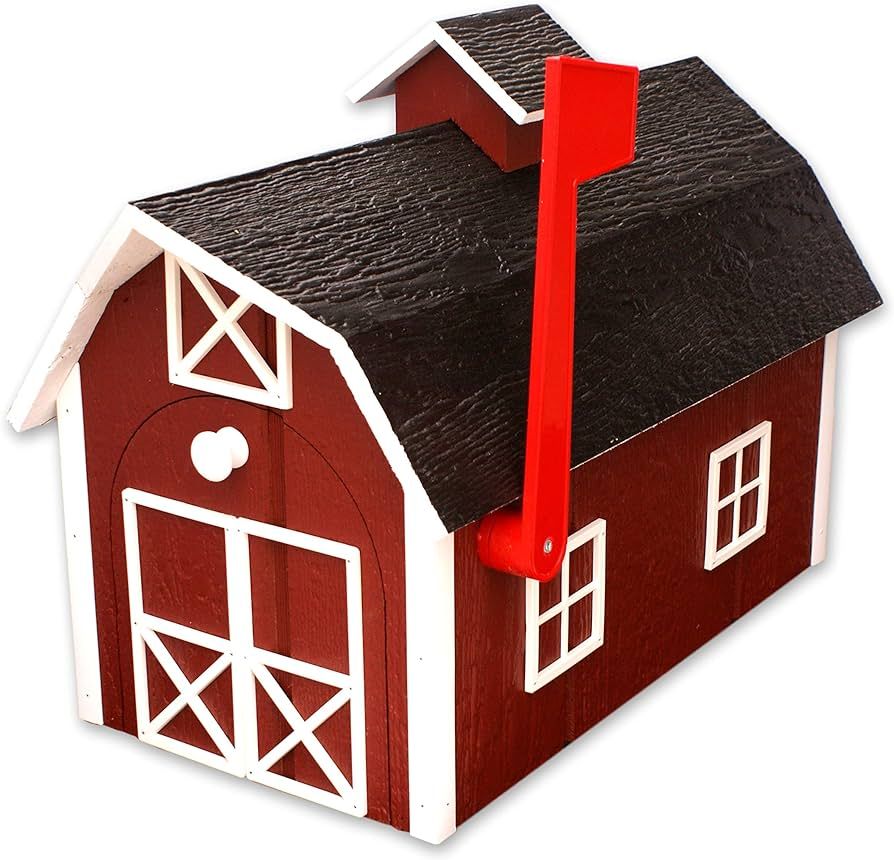 AmishToyBox.com Deluxe Wooden Mailbox, Dutch Barn Style (Red with White Trim) | Amazon (US)
