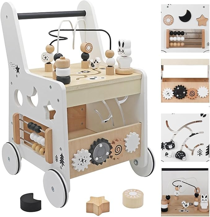Wooden Baby Walker - 5in1 Montessori Activity Cubes, Baby Push Walker for Toddler, 1+ Year Old Bo... | Amazon (US)