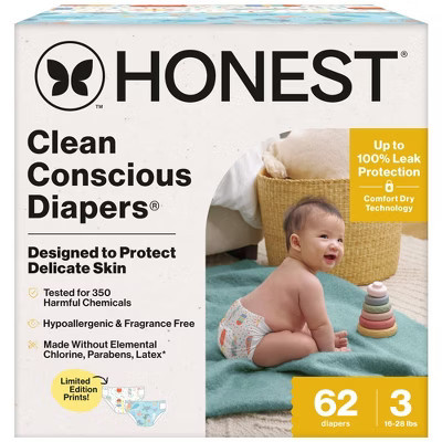 The Honest Company Clean Conscious Disposable Diapers - Ocean Bottoms & Chilly Cheeks - Size 3 - 62ct | Target