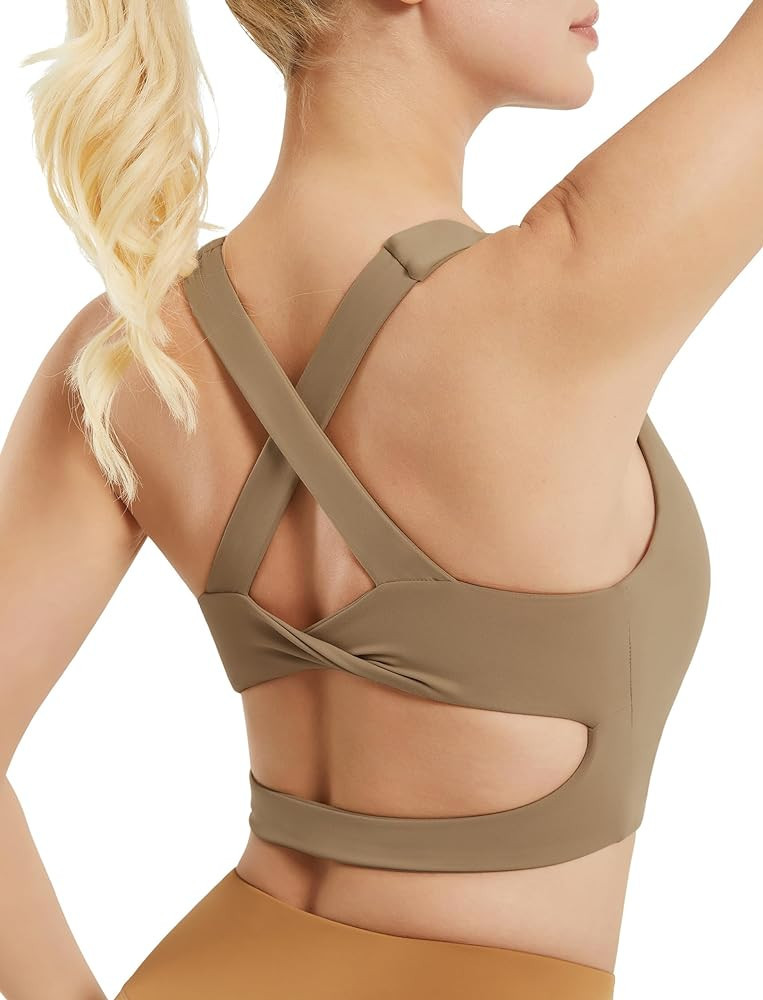 Sports Bras for Women Criss-Cross Back Padded Workout Tank Tops Medium Support Crop Tops for Wome... | Amazon (US)