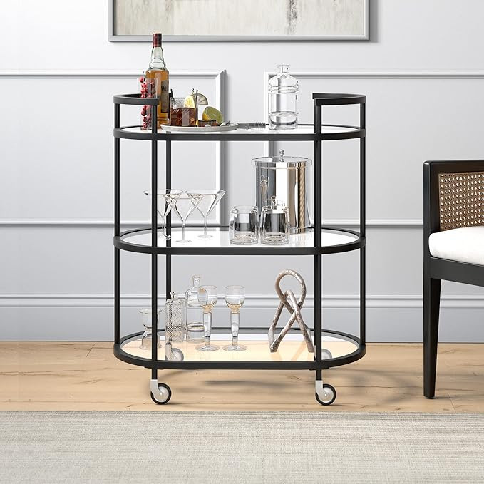 Henn&Hart 30" Wide Oval Bar Cart in Blackened Bronze, Bar Carts for the Home | Amazon (US)
