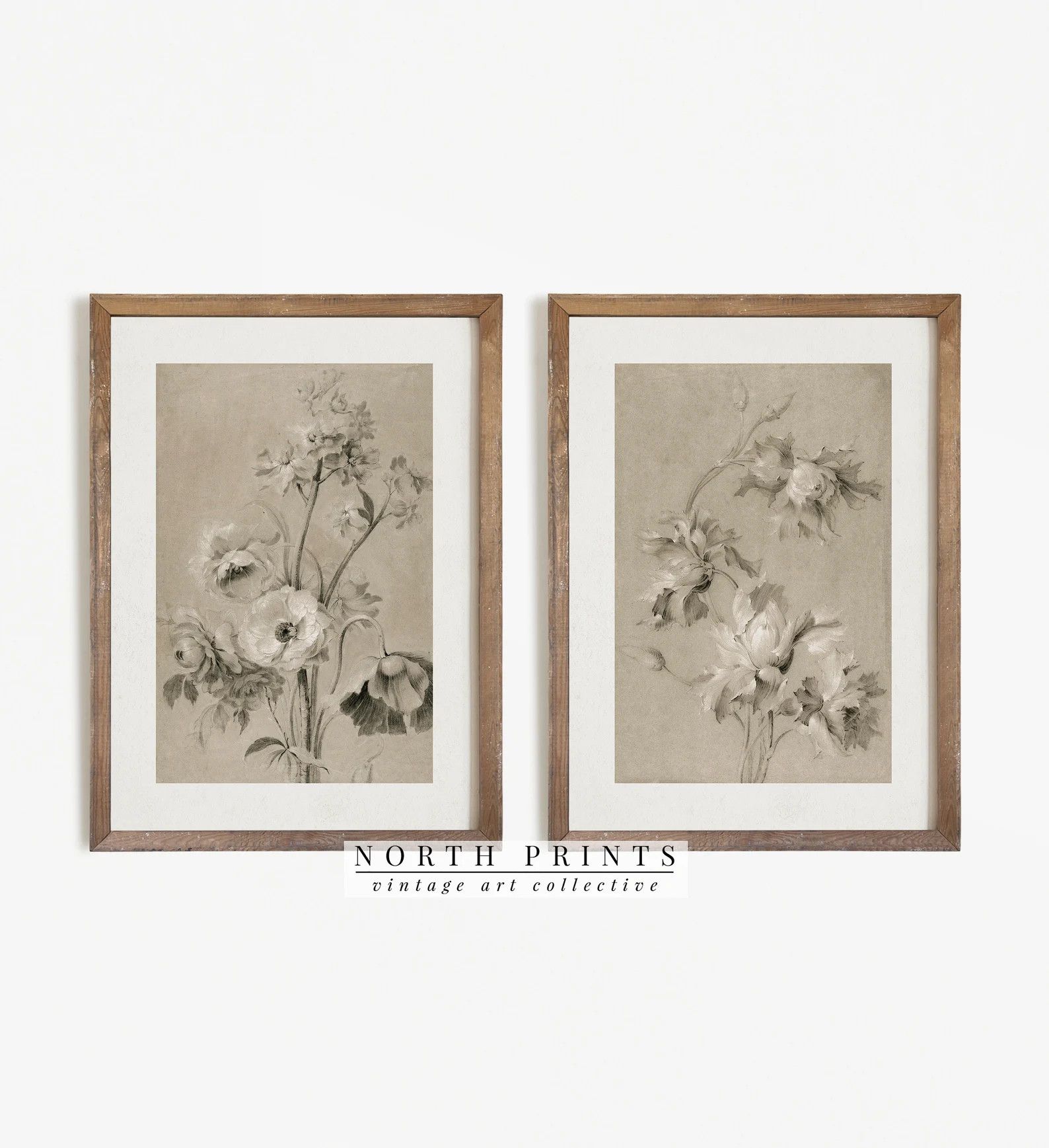 Antique Neutral Floral Print SET of Two | Vintage Muted Art | Digital PRINTABLE | S2-32 | Etsy (US)
