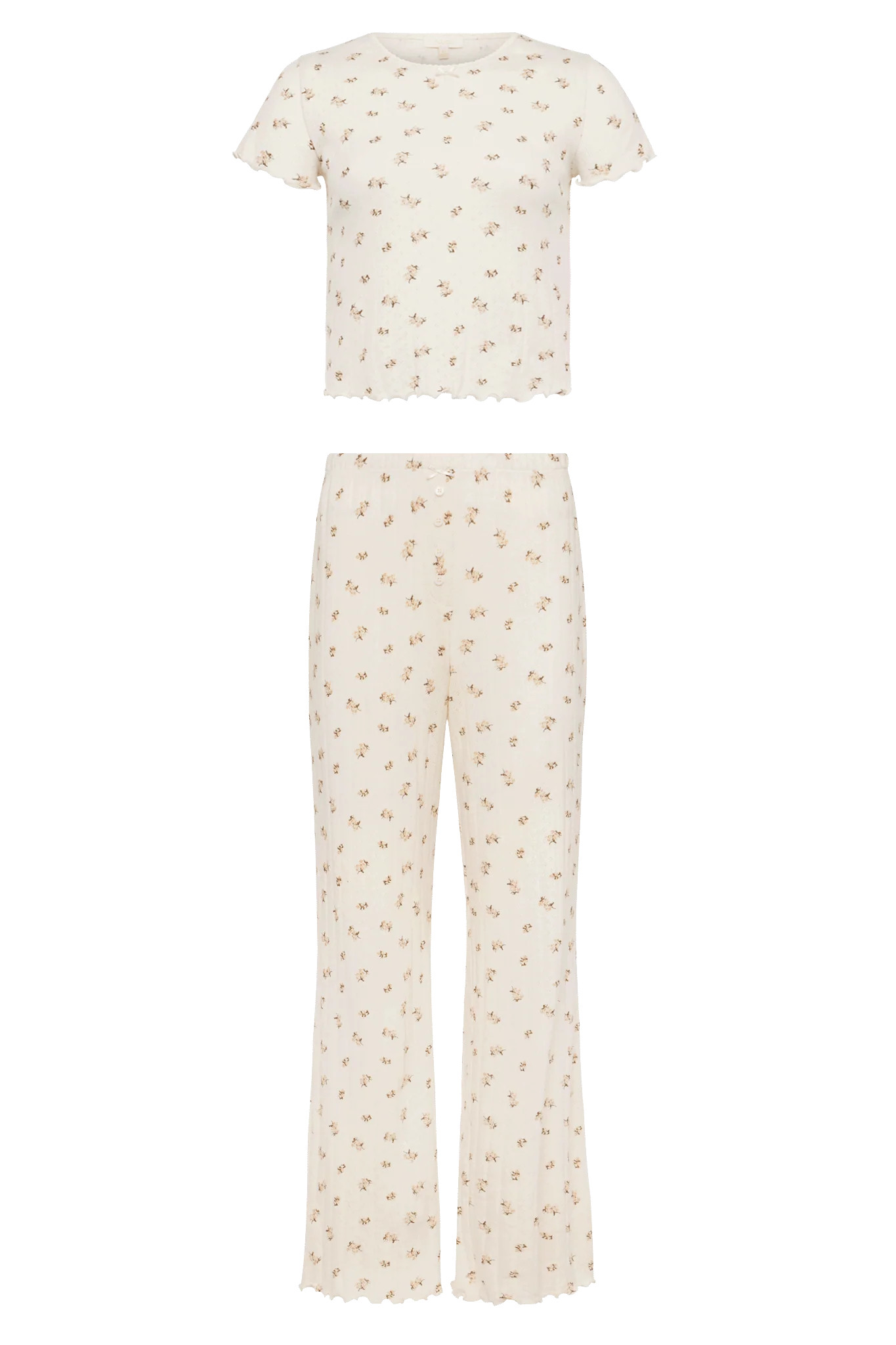 Pointelle Pajama Pant Set | Ditsy Pearl | nuuds
