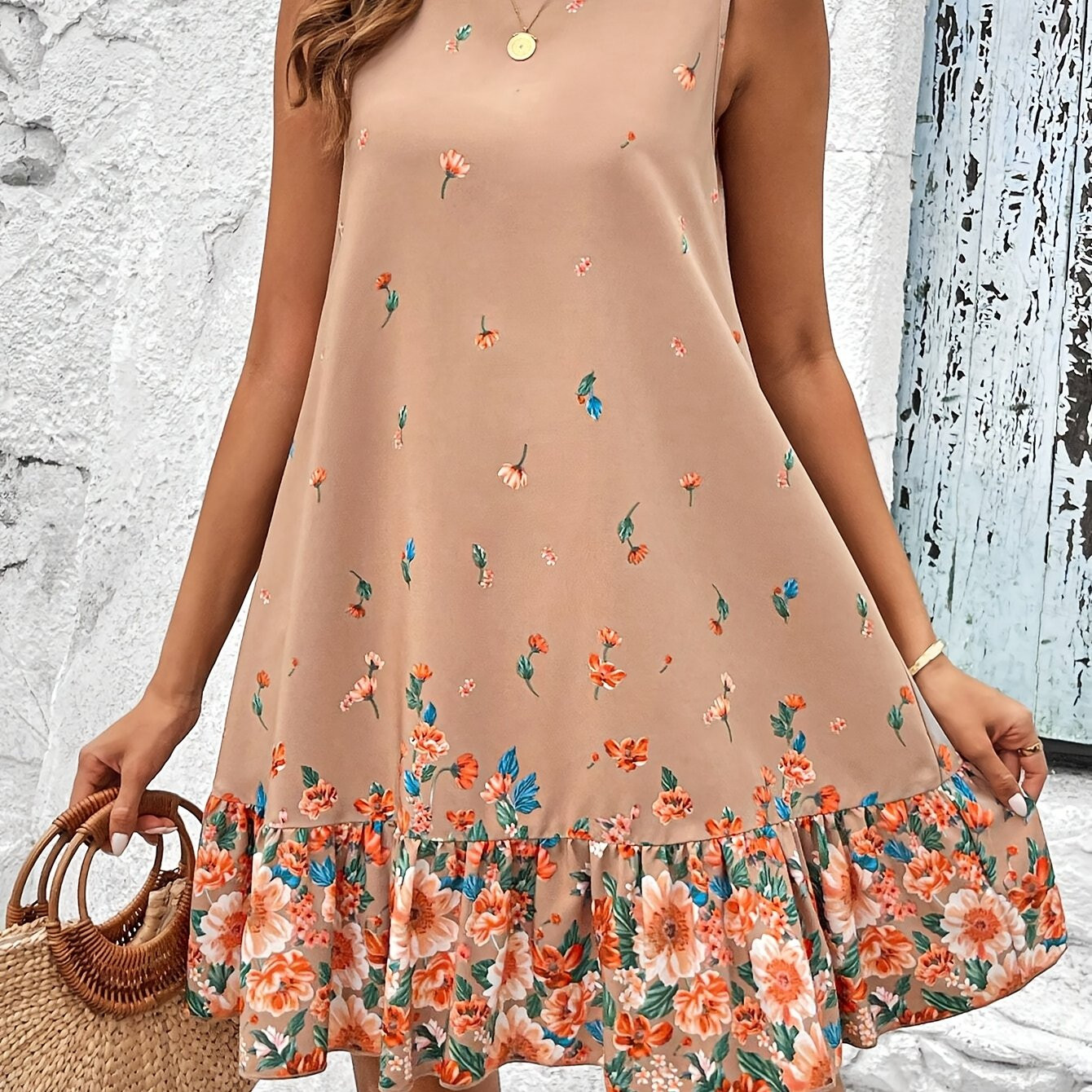 Floral Print Crew Neck Tank Dress Elegant Sleeveless Loose - Temu | Temu Affiliate Program