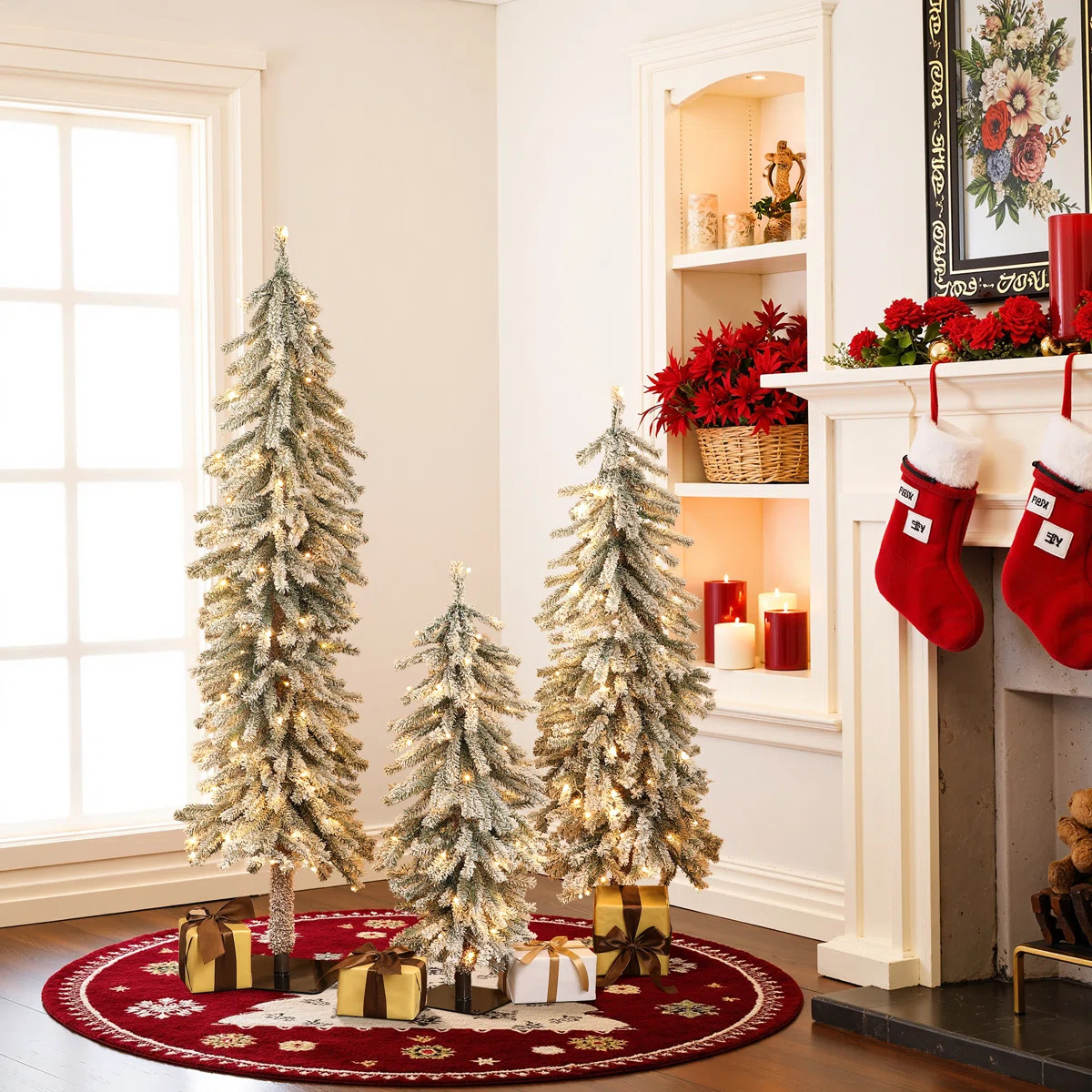The Holiday Aisle® Slender Green Fir Flocked Christmas Tree Set with Lights & Reviews | Wayfair | Wayfair North America