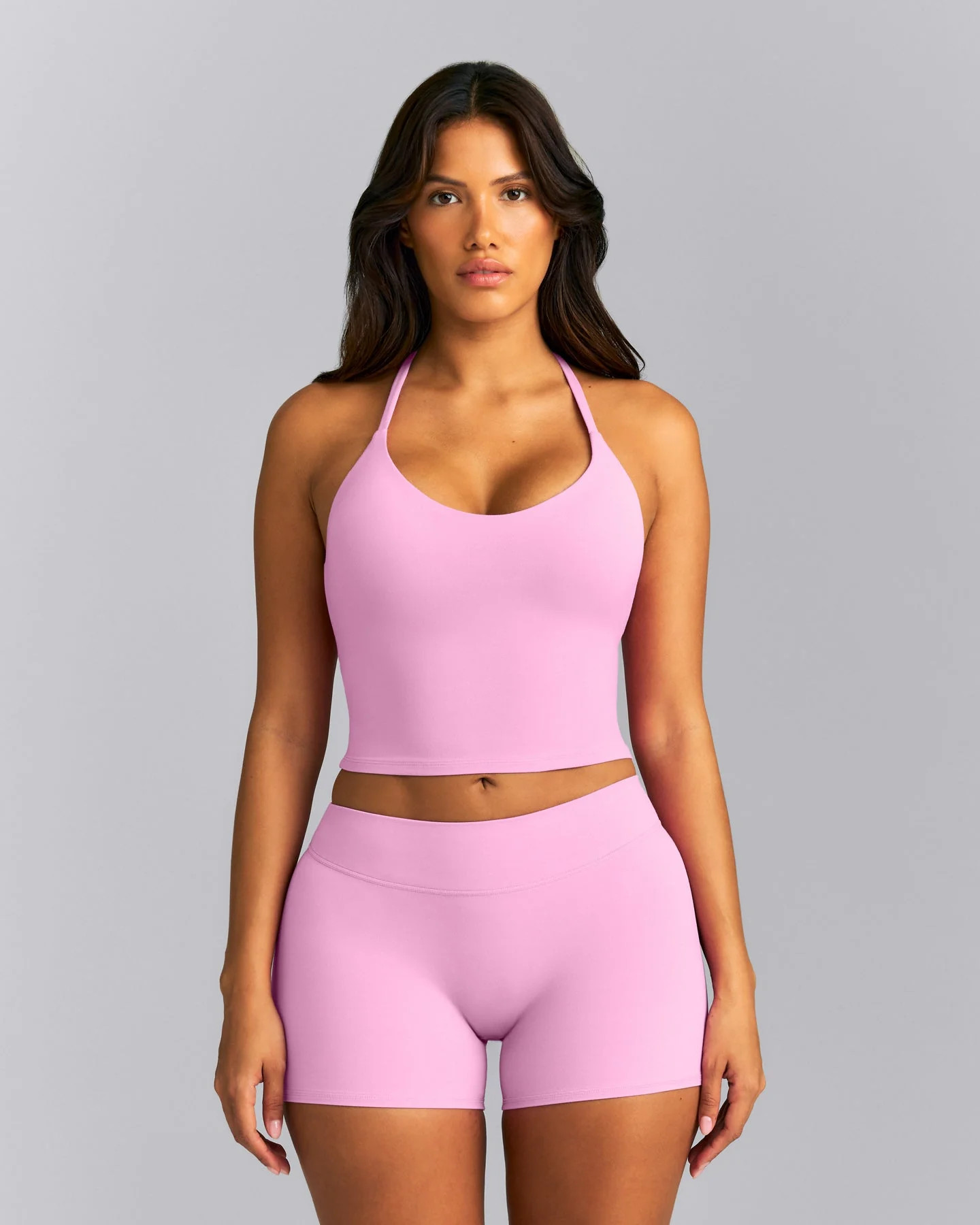 SoftMotion\u2122 Strappy Halter Neck Mid Tank Top with Built in Bra Shelf New Branding 
 Rose Pin... | Oner Active (UK / US)