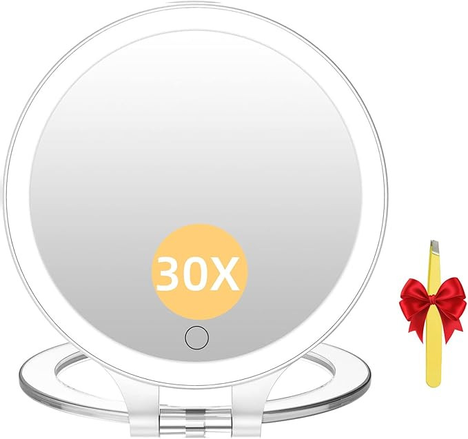 Amazon.com : FASCINATE Travel 30X Magnifying Mirror with Light, Lighted Makeup Mirror Double Side... | Amazon (US)