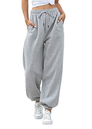 Grey Sweatpants for Women with Pockets Women's Cinch Bottom High Waisted Sweatpants for Women Athletic Workout Joggers Lounge Pants with Pockets Gray XL | Amazon (US)