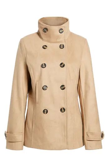 Women's Thread & Supply Double Breasted Peacoat, Size Medium - Brown | Nordstrom