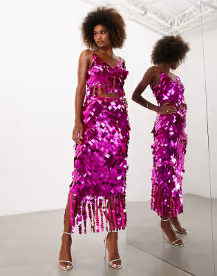 ASOS EDITION square paillette sequin crop top and midi skirt in hot pinkwindow.asos.performance.m... | ASOS (Global)