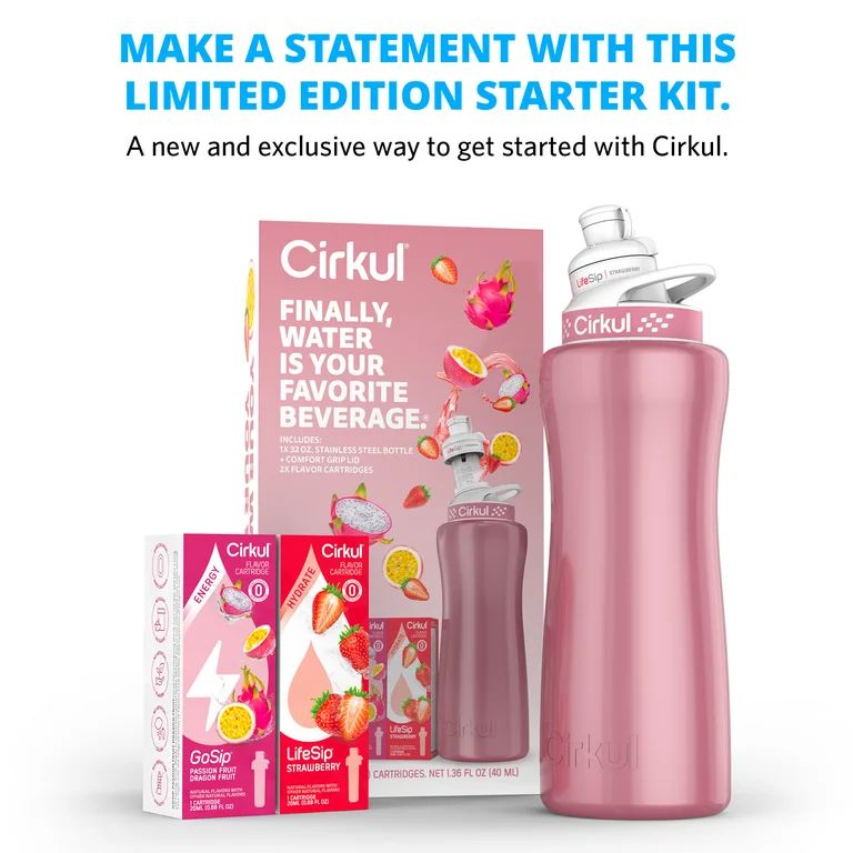 Cirkul 32oz Rose Gold Stainless Steel Water Bottle Starter Kit with Rose Gold Lid, 2 Flavor Cartr... | Walmart (US)