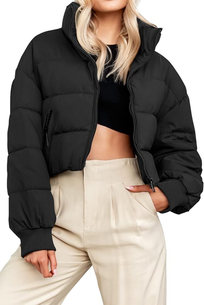 KYL Women's Winter Cropped Puffer Jacket Oversized Zip-Up Quilted Puffy Short Down Coat | Amazon (US)