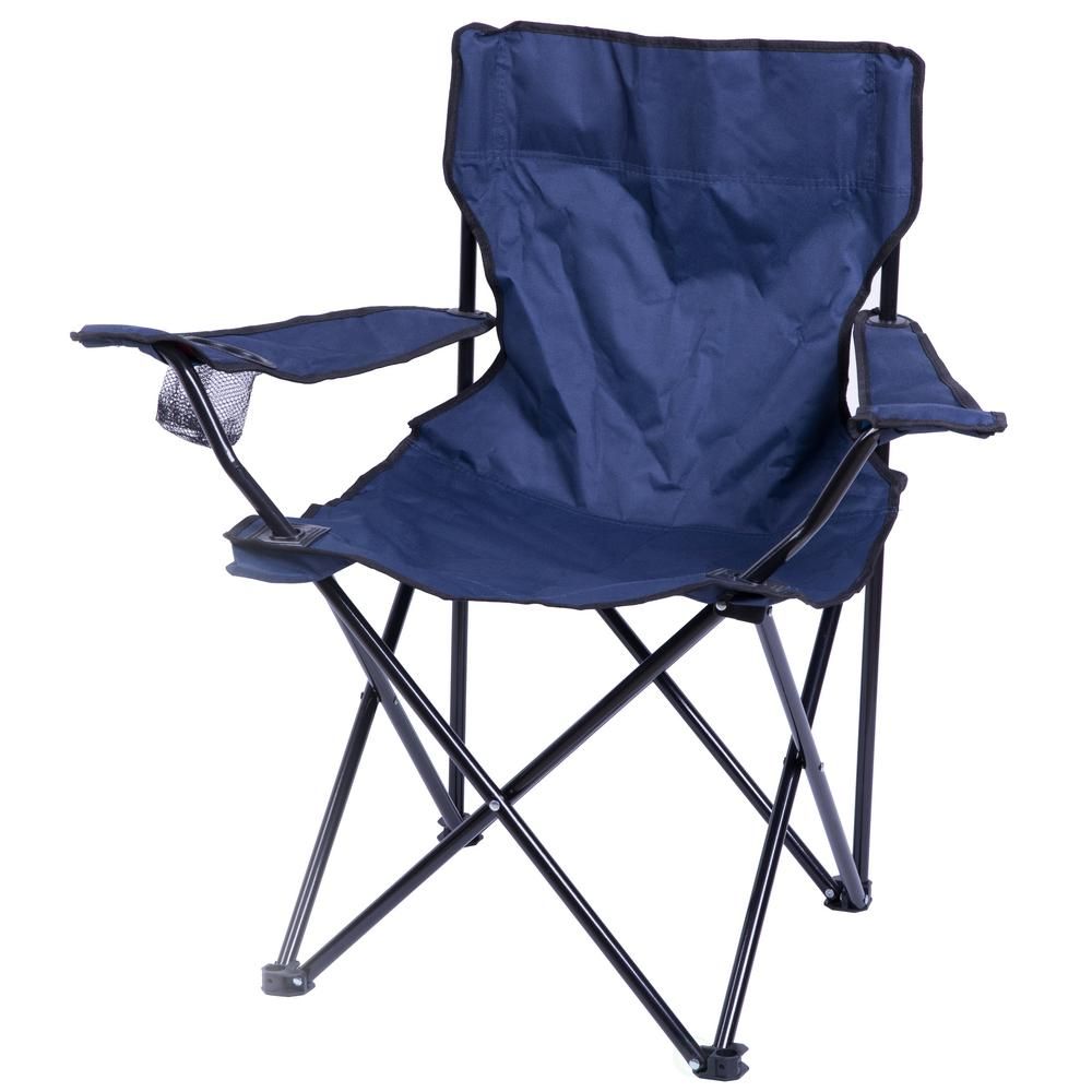 PLAYBERG Portable Folding Outdoor Camping Chair with Can Holder, Navy, Blue | The Home Depot