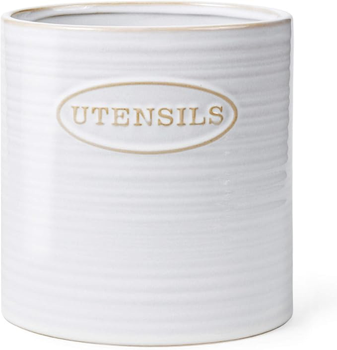 YHOSSEUN Porcelain Utensil Holder Basic Ceramic Kitchen Utensil Crock, Vintage Style, Oval | Amazon (US)