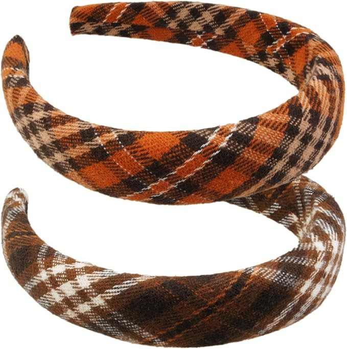 VIVIAN & VINCENT 2 Pack of Women's Headbands, Plaid Tartan | Top-knot buffalo-check hair bands pa... | Amazon (US)