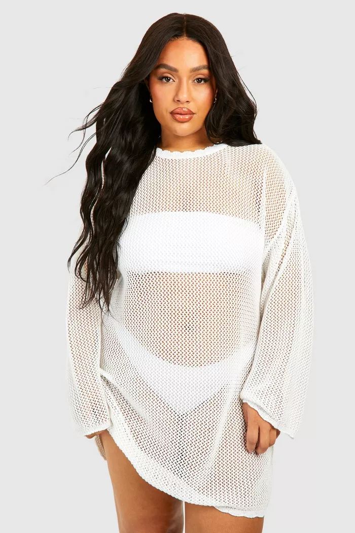 Plus Knitted Crochet Beach Dress | boohoo (US & Canada)