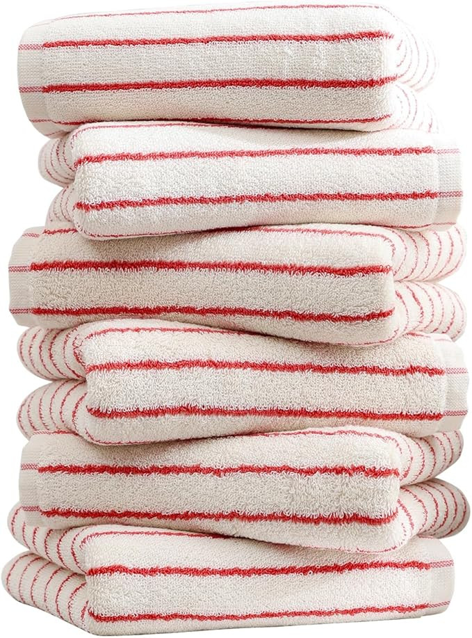 Striped Towels for Bathroom, 6 Pack Bath Hand Towels 100% Cotton Absorbent Quick Dry Face Towels ... | Amazon (US)