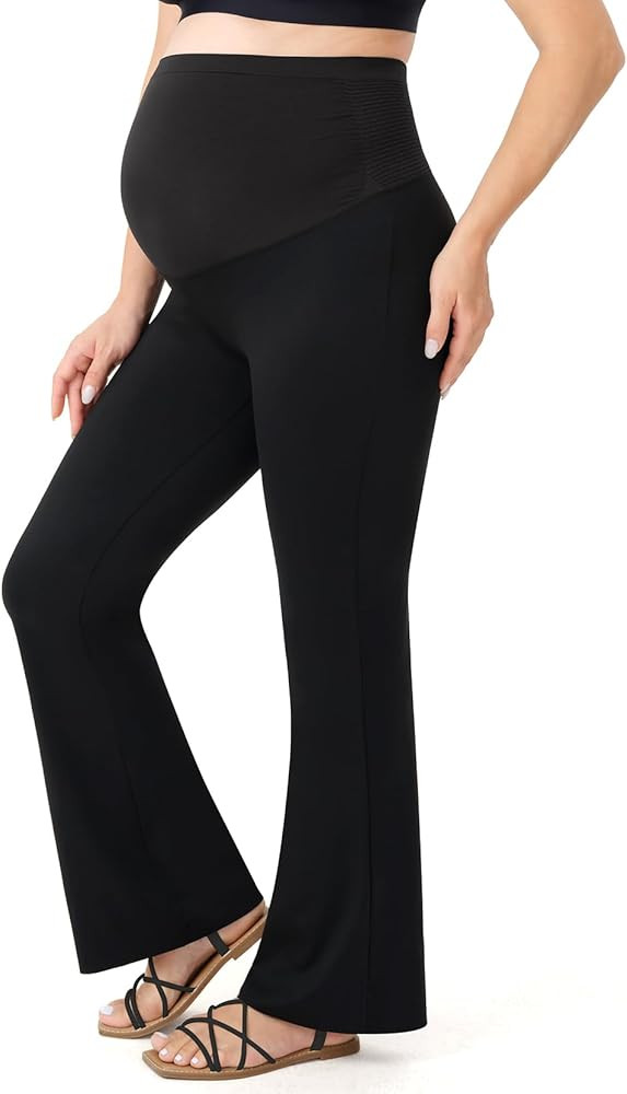Momcozy Maternity Yoga Pants, Maternity Flare Leggings Over The Belly, Pregnancy Leggings Buttery... | Amazon (US)